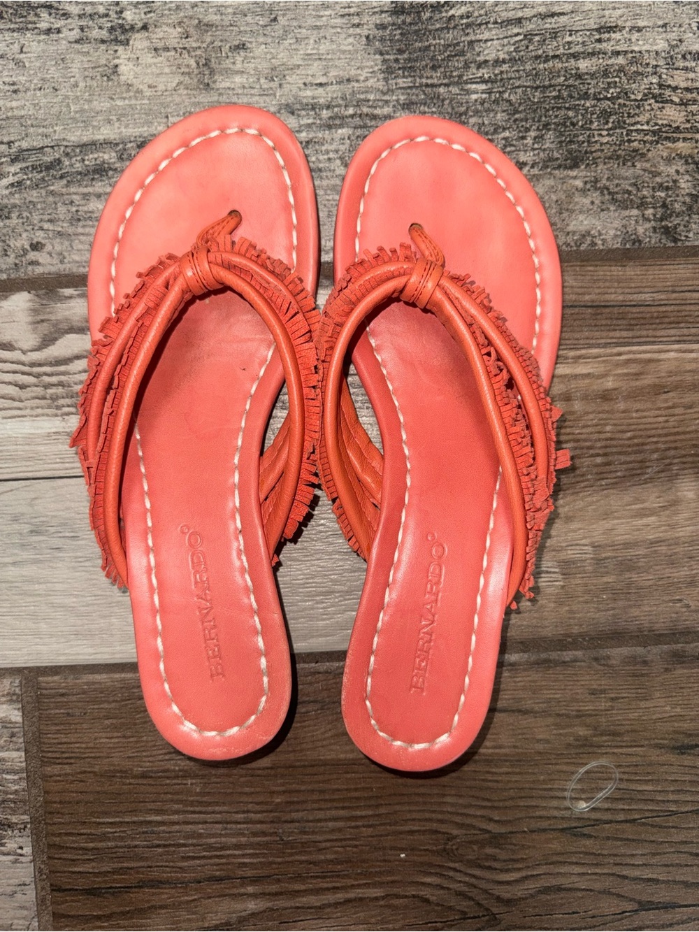 Bernardo Coral Fringe Leather Thong Sandals